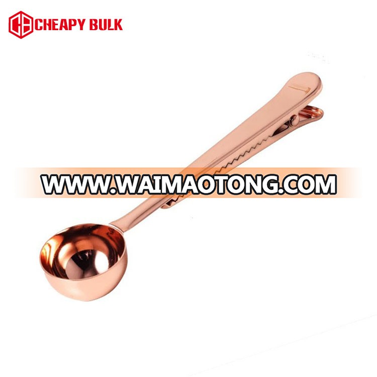 Promotive Copper Brass Metal Coffee Bag Clip with Scoop